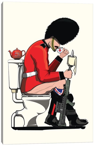 British Soldier On The Toilet Bathroom Canvas Art Print - Soldier Art