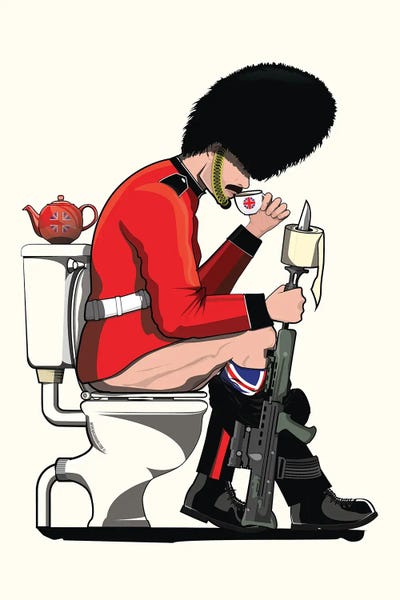 Crude Humor: British Soldier On The Toilet Bathroom by WyattDesign