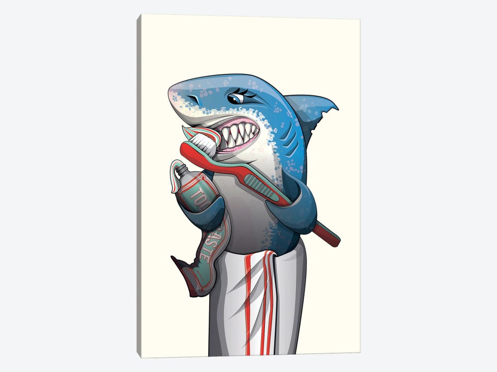 Great White Shark Brushing Teeth by WyattDesign 1-piece Art Print