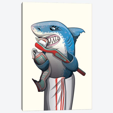 Great White Shark Brushing Teeth Canvas Print #WYD177} by WyattDesign Art Print