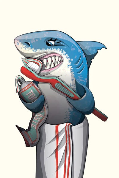 Bathroom Break: Great White Shark Brushing Teeth by WyattDesign
