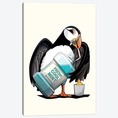 Puffin Sea Bird, Cleaning Teeth Canvas Print #WYD179} by WyattDesign Canvas Artwork