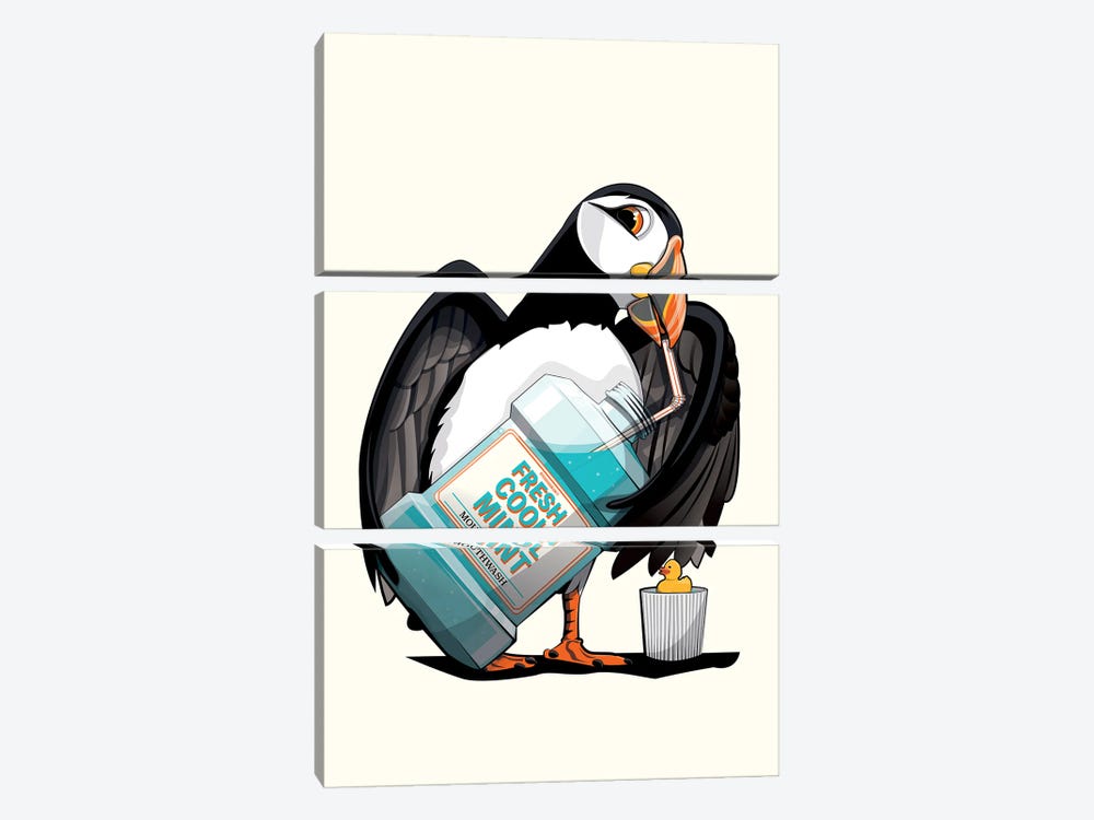 Puffin Sea Bird, Cleaning Teeth by WyattDesign 3-piece Art Print