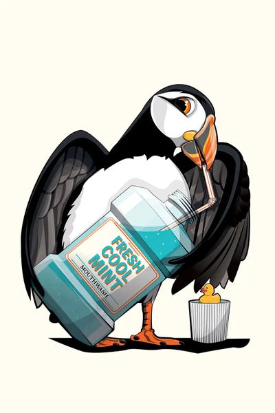 WyattDesign: Puffin Sea Bird, Cleaning Teeth by WyattDesign