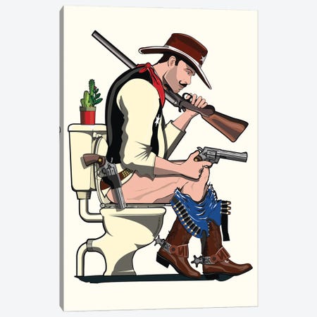 Cowboy On The Toilet Canvas Print #WYD17} by WyattDesign Canvas Artwork
