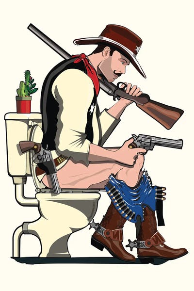 Bathroom Humor: Cowboy On The Toilet by WyattDesign