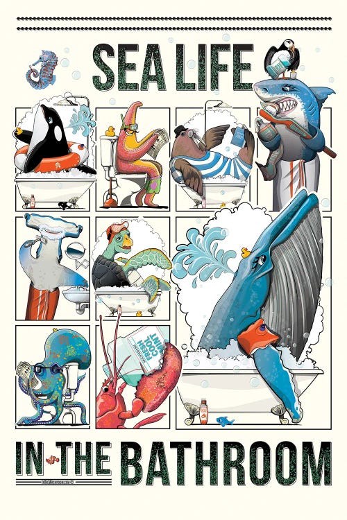 Ocean Life In The Bathroom by WyattDesign wall art