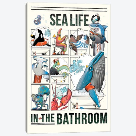 Ocean Life In The Bathroom Canvas Print #WYD181} by WyattDesign Canvas Art Print