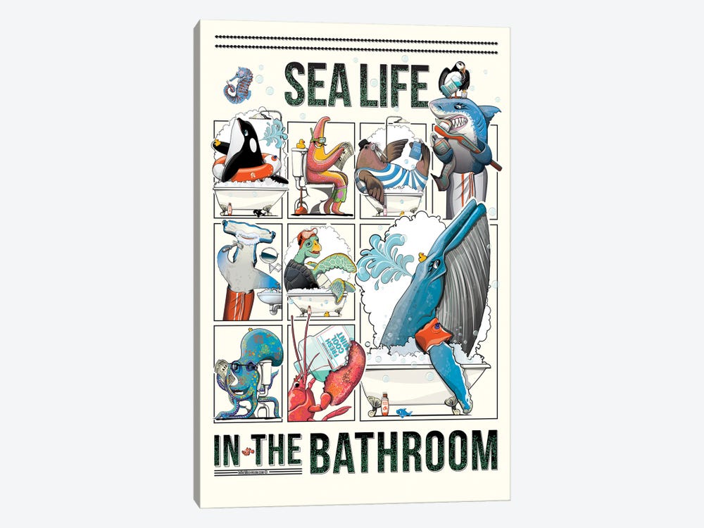 Ocean Life In The Bathroom by WyattDesign 1-piece Canvas Art