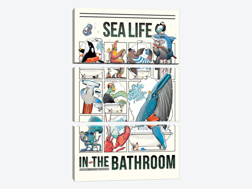 Ocean Life In The Bathroom by WyattDesign 3-piece Canvas Wall Art
