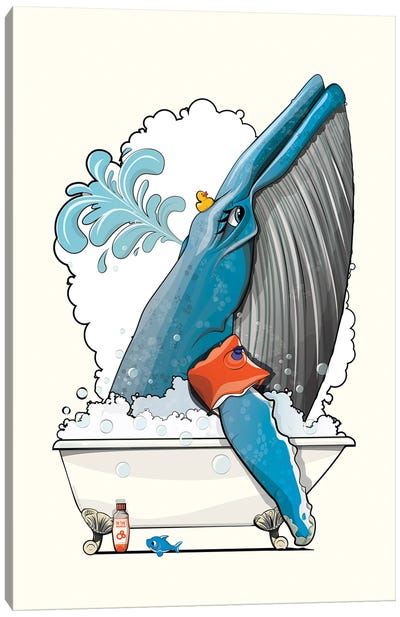 Blue Whale In The Bathtub Canvas Art Print - WyattDesign