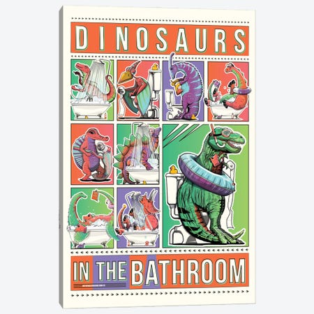 Dinosaurs In The Bathroom, Toilet Humor Canvas Print #WYD186} by WyattDesign Canvas Wall Art