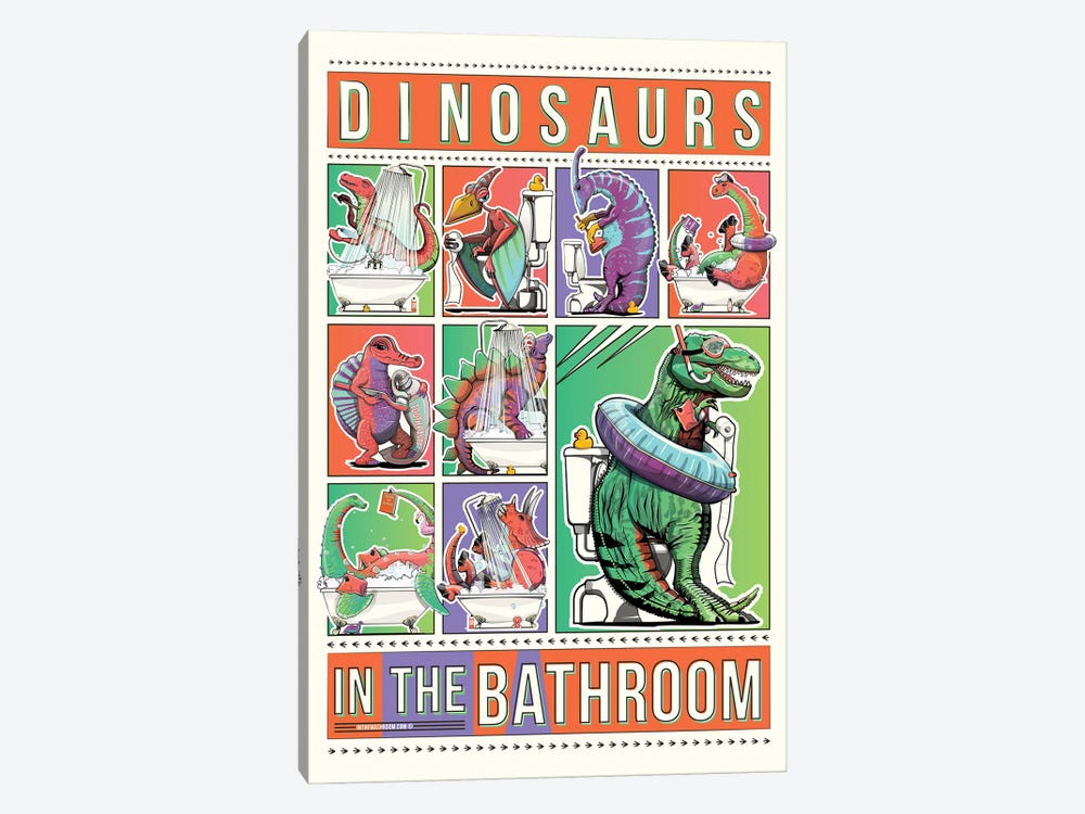 Dinosaurs In The Bathroom, Toilet Humor by WyattDesign 1-piece Art Print