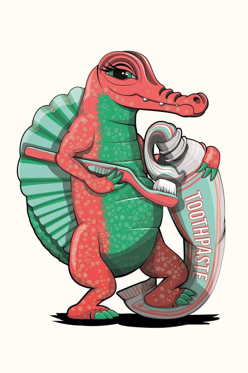 Dinosaur Spinosaurus Brushing Teeth, Bathroom Humor