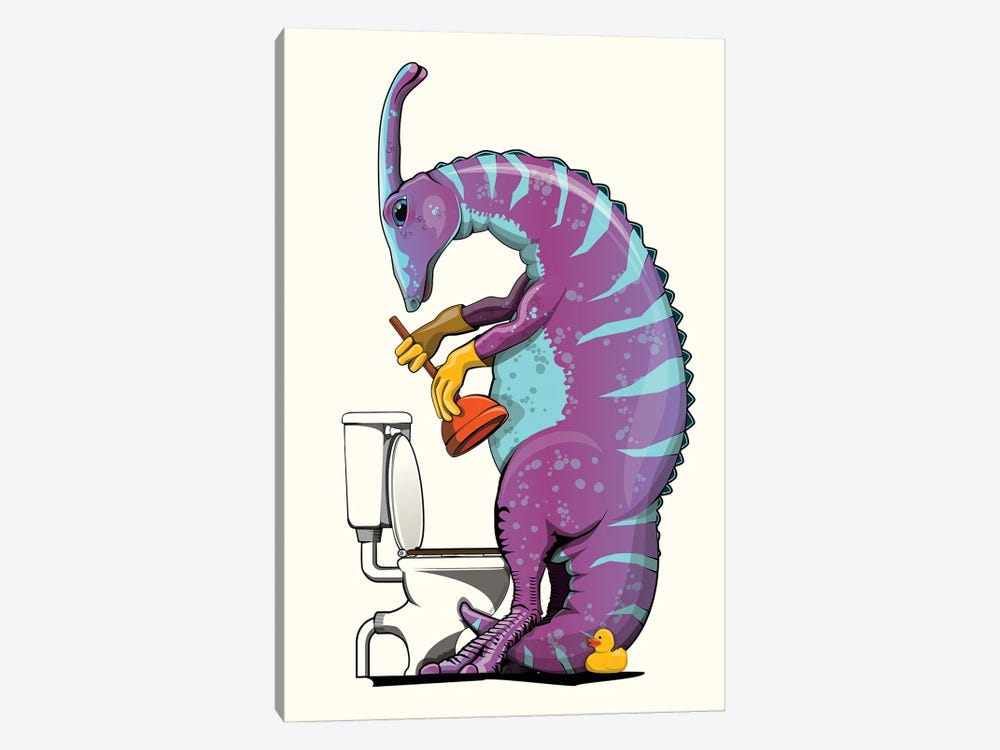 Dinosaur Parasaurolophus Unblocking Toilet, Bathroom Humor by WyattDesign 1-piece Art Print