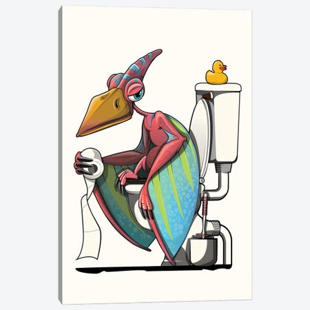 Dinosaur Pterodactyl On The Toilet, Bathroom Humor Canvas Print #WYD189} by WyattDesign Canvas Art Print