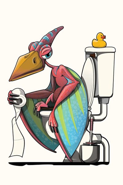 WyattDesign: Dinosaur Pterodactyl On The Toilet, Bathroom Humor by WyattDesign