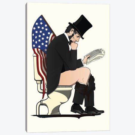 Abraham Lincoln On The Toilet Canvas Print #WYD18} by WyattDesign Canvas Art Print