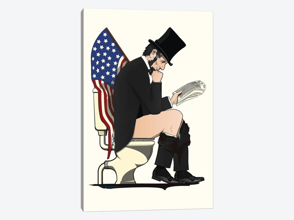 Abraham Lincoln On The Toilet by WyattDesign 1-piece Canvas Art Print