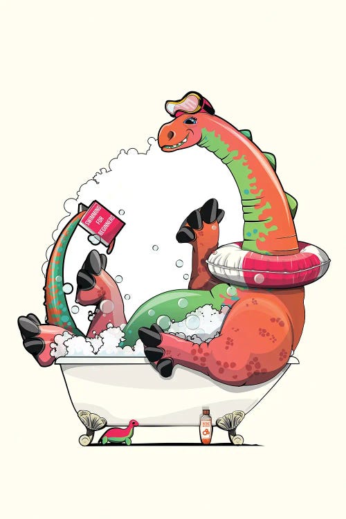 Dinosaur Diplodocus In The Bath, Bathroom Humor