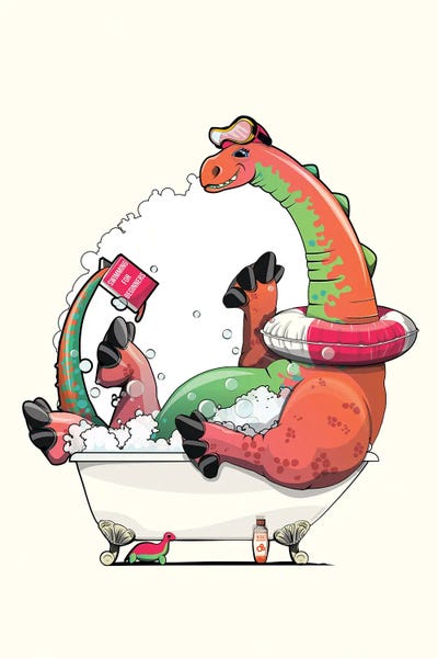 Prehistoric Animals: Dinosaur Diplodocus In The Bath, Bathroom Humor by WyattDesign