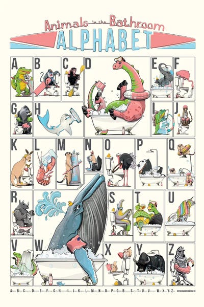 Alphabet Animals In The Bathroom by WyattDesign art print