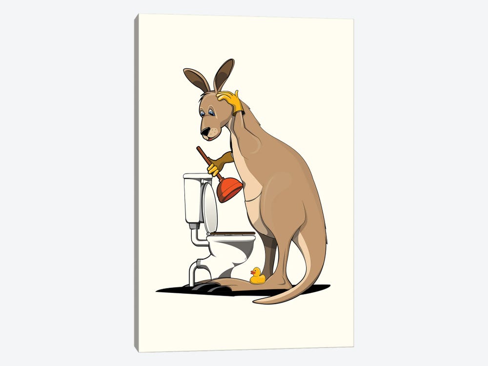 Kangaroo Cleaning Toilet by WyattDesign 1-piece Canvas Artwork
