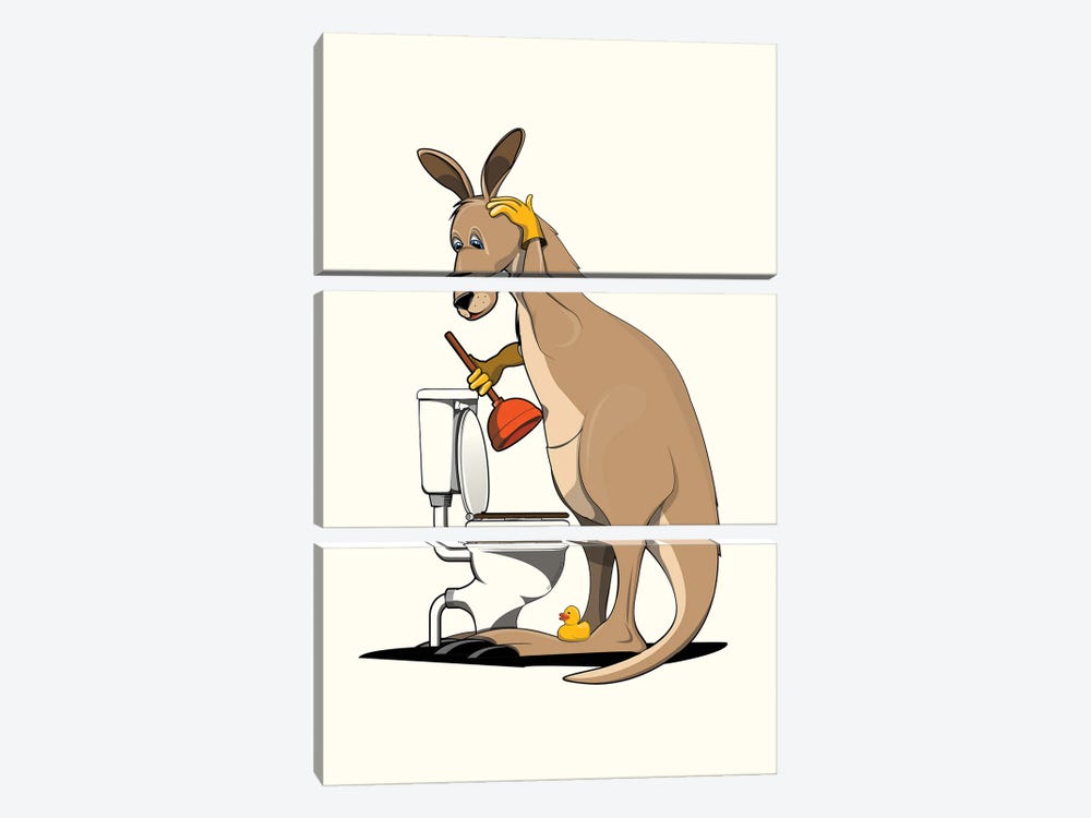 Kangaroo Cleaning Toilet by WyattDesign 3-piece Canvas Art