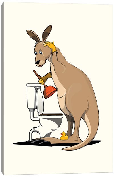 Kangaroo Cleaning Toilet Canvas Art Print - WyattDesign