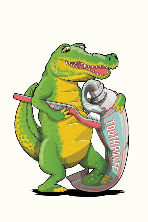 Crocodile Brushing Teeth by WyattDesign wall art