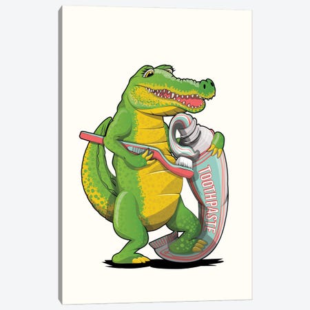 Crocodile Brushing Teeth Canvas Print #WYD197} by WyattDesign Art Print
