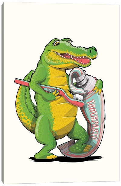 Crocodile Brushing Teeth Canvas Art Print - WyattDesign