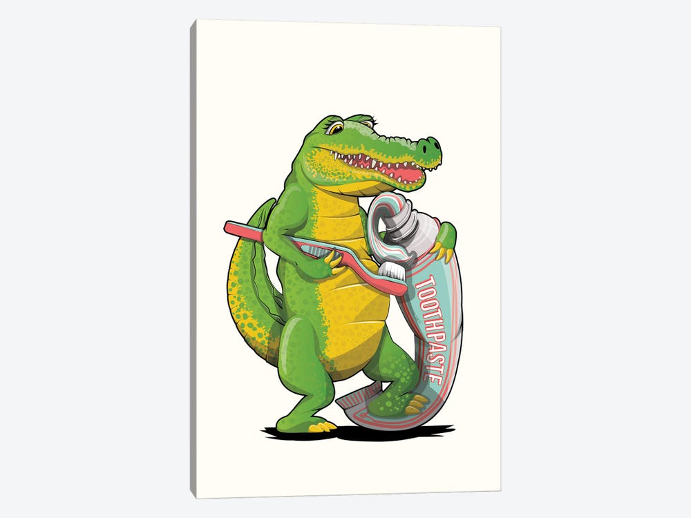 Crocodile Brushing Teeth by WyattDesign 1-piece Canvas Art Print
