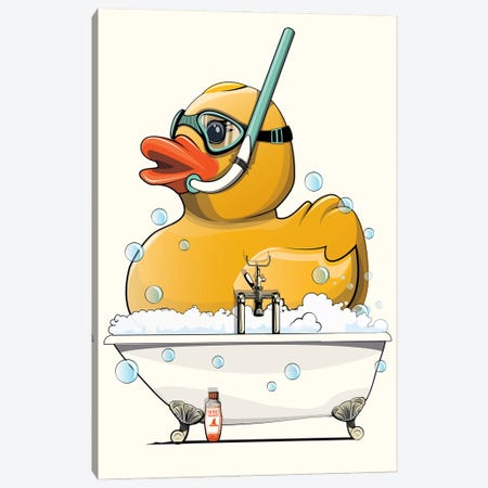 Bathroom Rubber Duck In The Bath Canvas Print #WYD201} by WyattDesign Canvas Wall Art