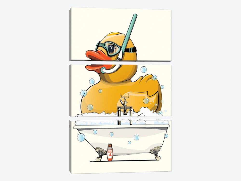 Bathroom Rubber Duck In The Bath by WyattDesign 3-piece Canvas Art