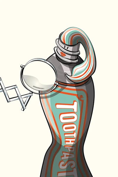 Toothpaste Looking In The Mirror by WyattDesign art print