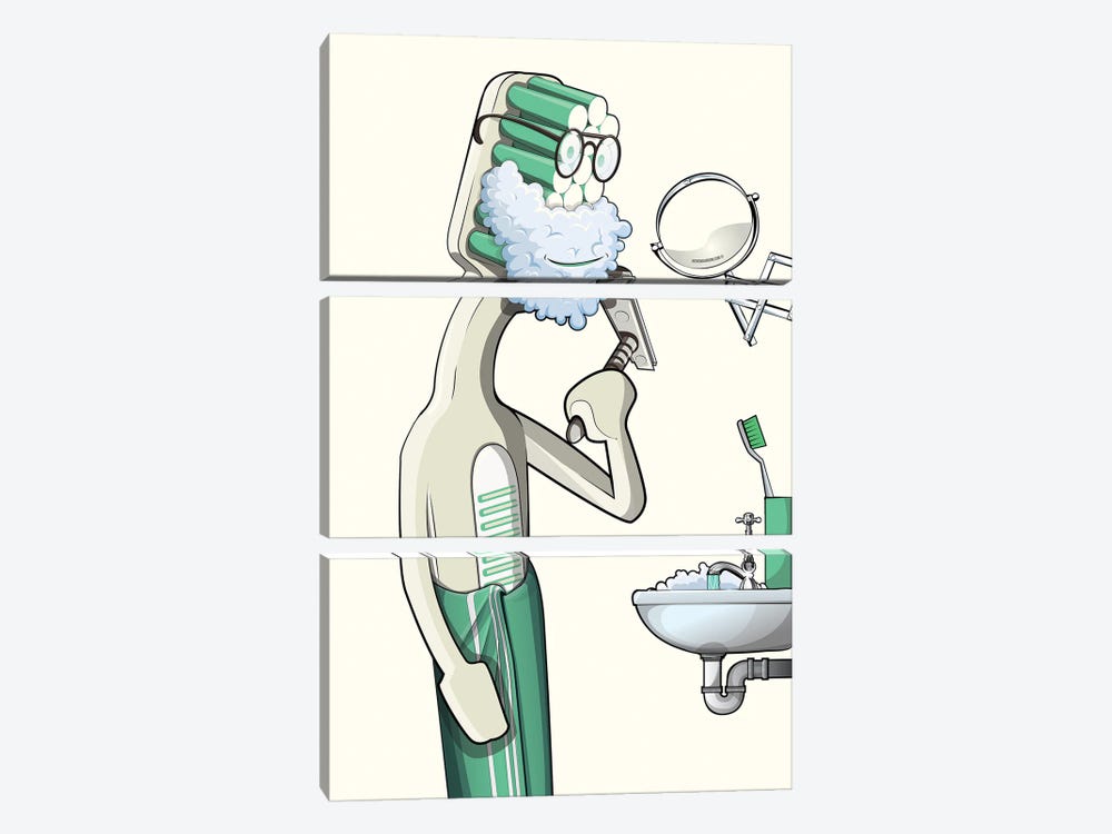 Toothbrush Shaving by WyattDesign 3-piece Canvas Wall Art