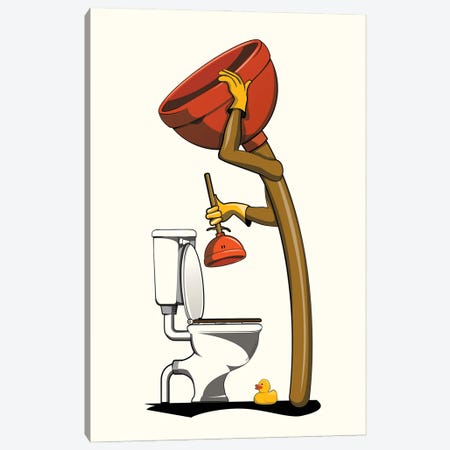 Bathroom Plunger Unblocking Toilet Canvas Print #WYD205} by WyattDesign Canvas Print