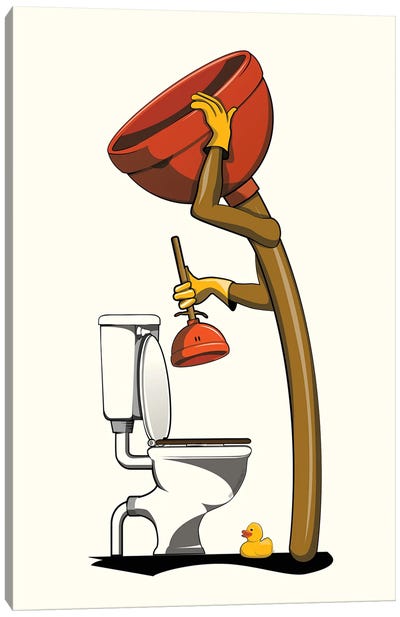 Bathroom Plunger Unblocking Toilet Canvas Art Print - WyattDesign