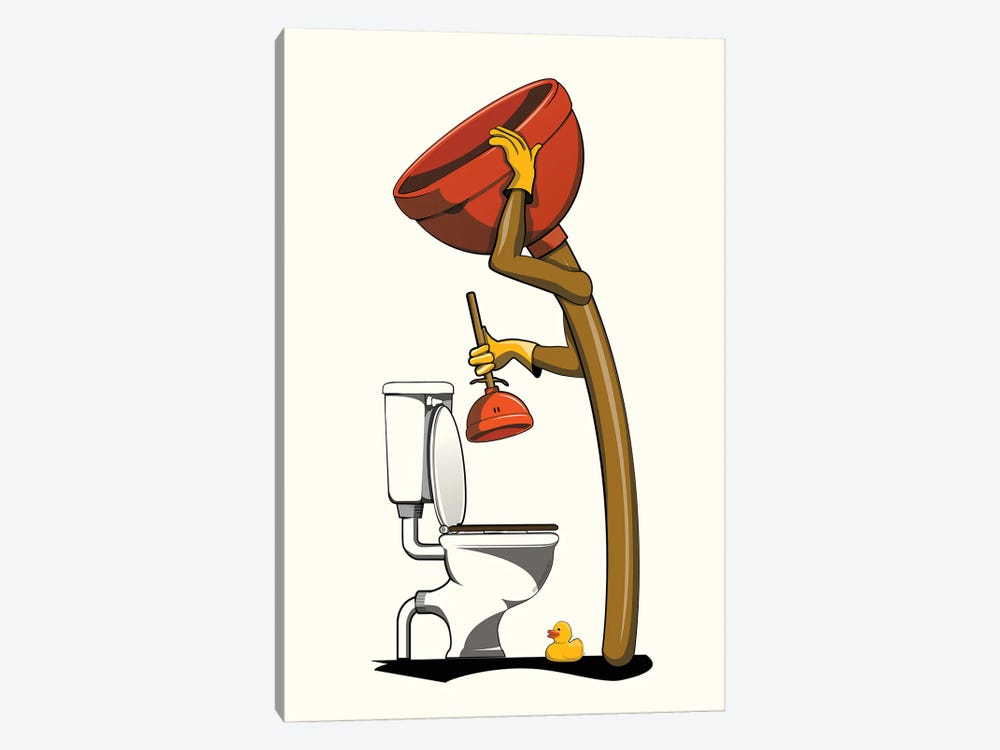 Bathroom Plunger Unblocking Toilet by WyattDesign 1-piece Canvas Art