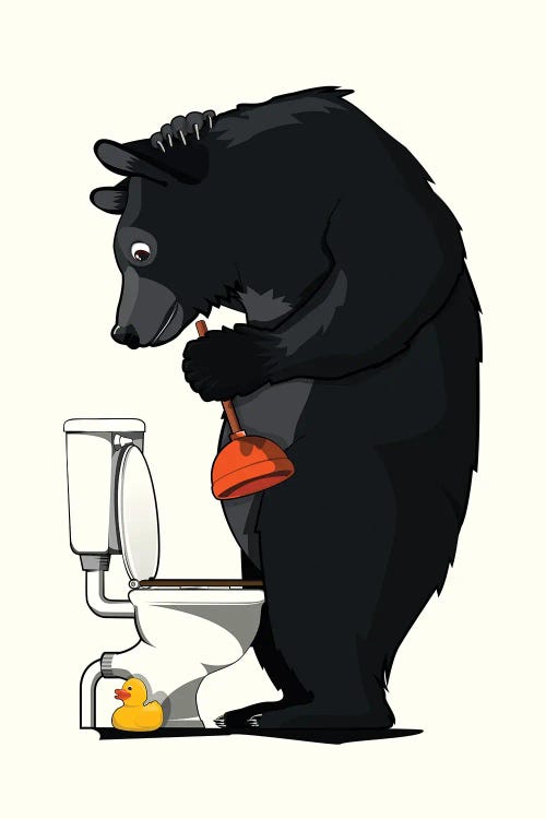 Black Bear Using Toilet by WyattDesign wall art