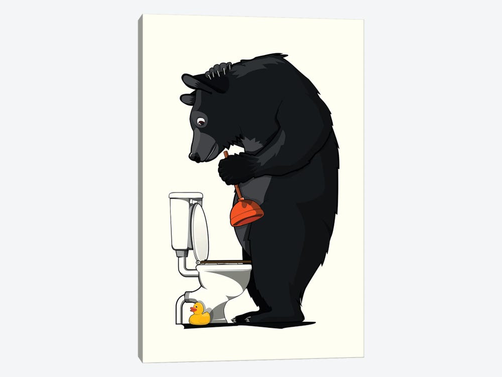 Black Bear Using Toilet by WyattDesign 1-piece Canvas Artwork