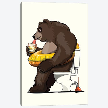 Brown Bear On The Toilet Canvas Print #WYD210} by WyattDesign Canvas Print