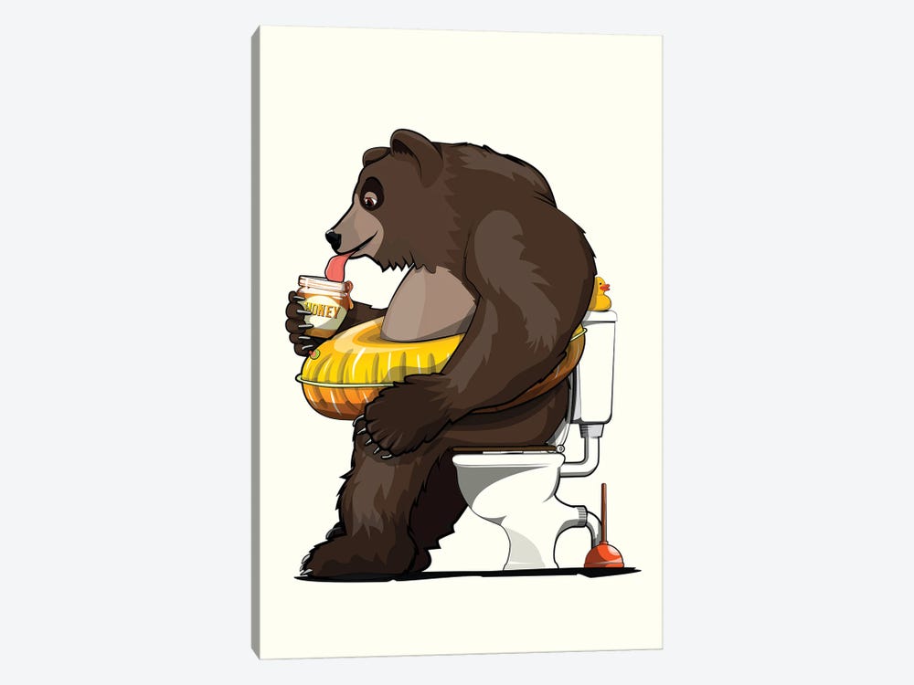 Brown Bear On The Toilet by WyattDesign 1-piece Canvas Wall Art