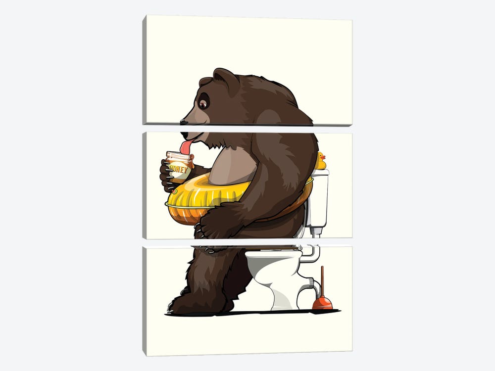 Brown Bear On The Toilet by WyattDesign 3-piece Canvas Artwork
