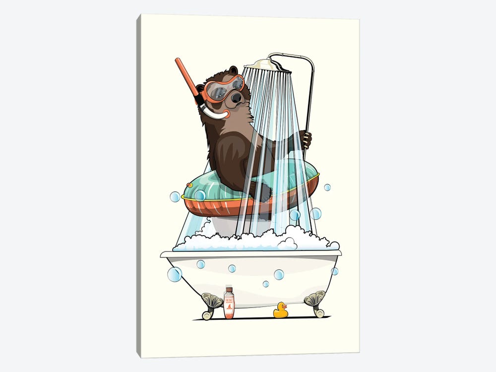 Spectacled Bear In The Shower by WyattDesign 1-piece Art Print