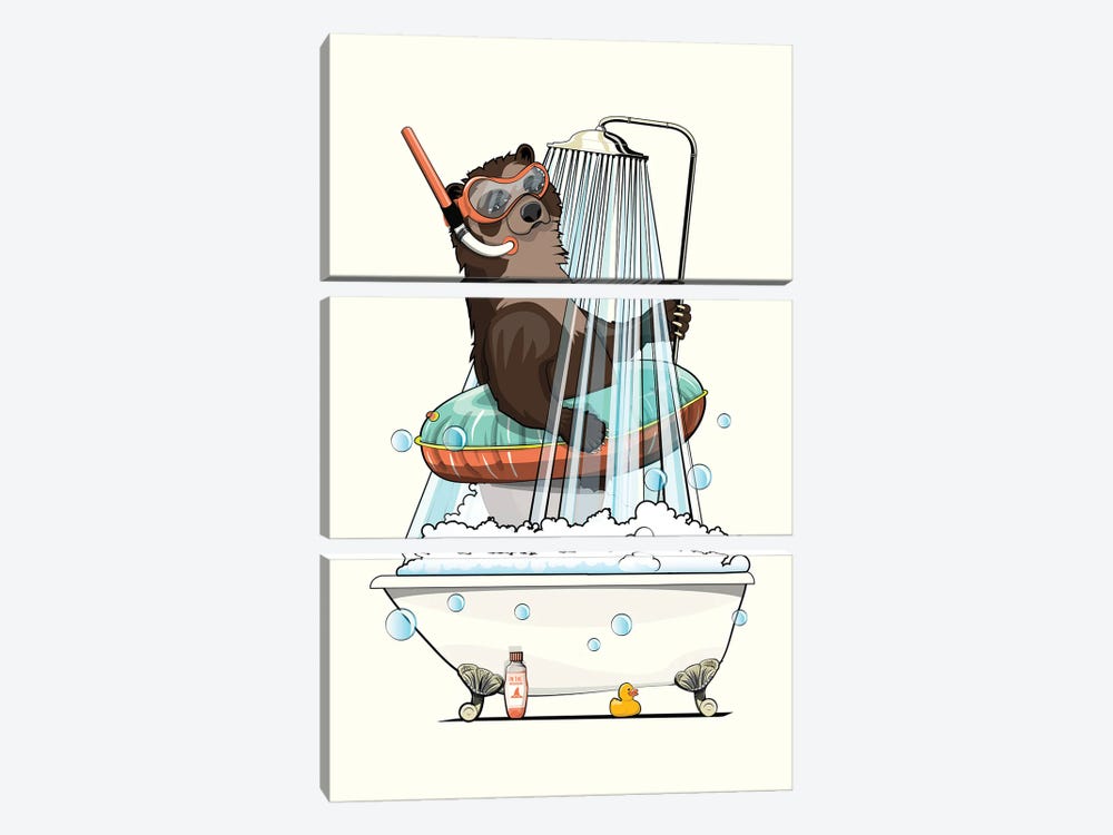 Spectacled Bear In The Shower by WyattDesign 3-piece Canvas Print