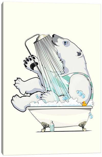 Polar Bear In The Shower Canvas Art Print - Polar Bear Art