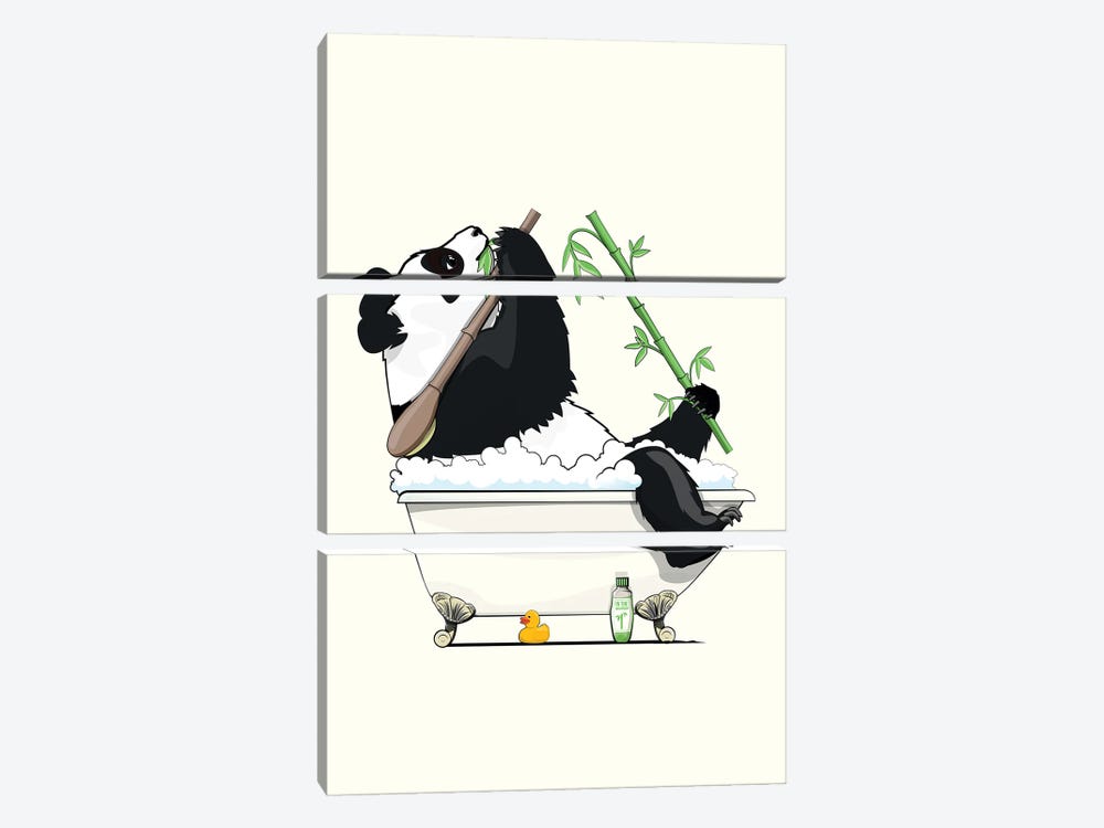 Panda Bear In The Bath by WyattDesign 3-piece Canvas Art Print