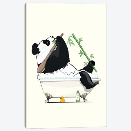 Panda Bear In The Bath Canvas Print #WYD215} by WyattDesign Canvas Wall Art